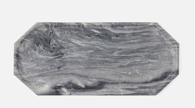 Daphne tray is diagonally cut from Italian marble with naturally dark and stormy-looking lines. This angular tray is an ideal platform for still-life-worthy fruit and cheese spreads at the table or any small objects worthy of display.