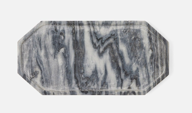 Daphne tray is diagonally cut from Italian marble with naturally dark and stormy-looking lines. This angular tray is an ideal platform for still-life-worthy fruit and cheese spreads at the table or any small objects worthy of display.