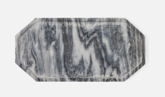 Daphne tray is diagonally cut from Italian marble with naturally dark and stormy-looking lines. This angular tray is an ideal platform for still-life-worthy fruit and cheese spreads at the table or any small objects worthy of display.