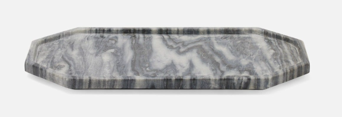 Daphne tray is diagonally cut from Italian marble with naturally dark and stormy-looking lines. This angular tray is an ideal platform for still-life-worthy fruit and cheese spreads at the table or any small objects worthy of display.