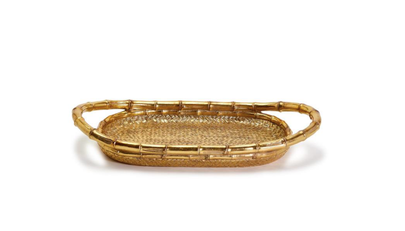 Golden Bamboo Tray with Basket Weave Pattern