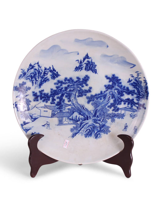 porcelain plate with blue and white Canton design