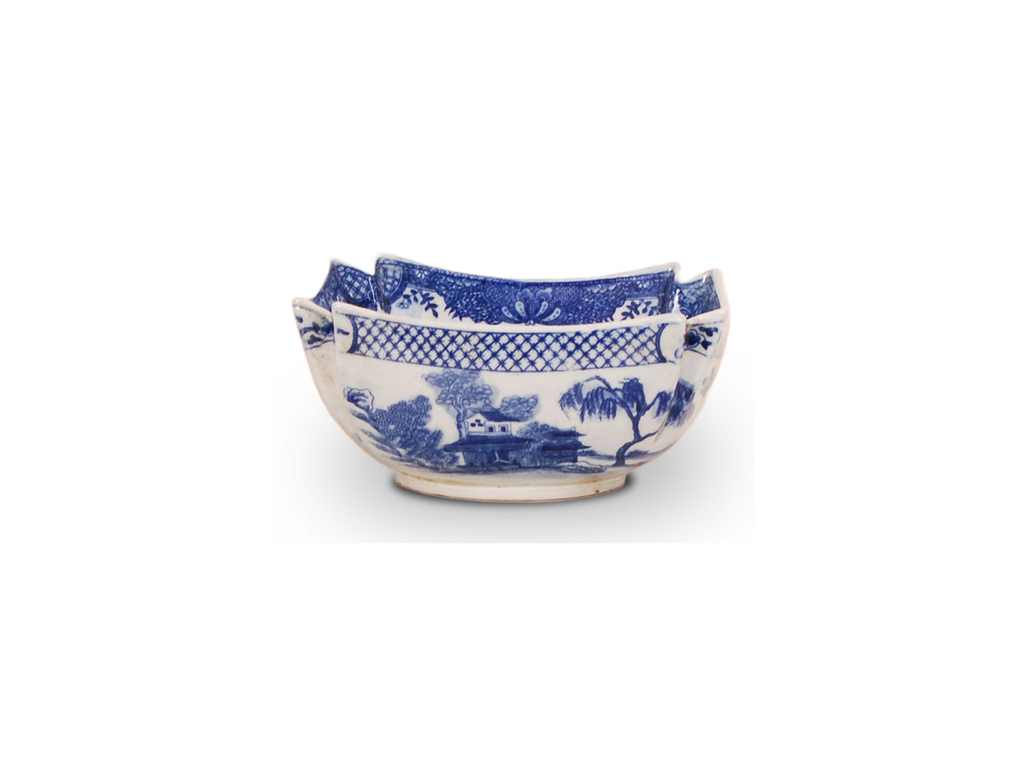 Blue and white square bowl with inverted corners