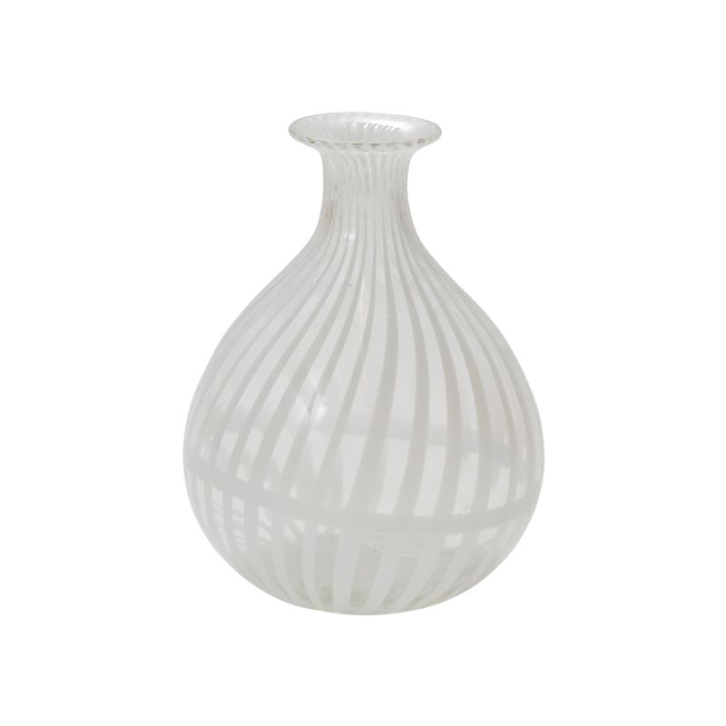 Clear and white striped bud vases in two sizes.