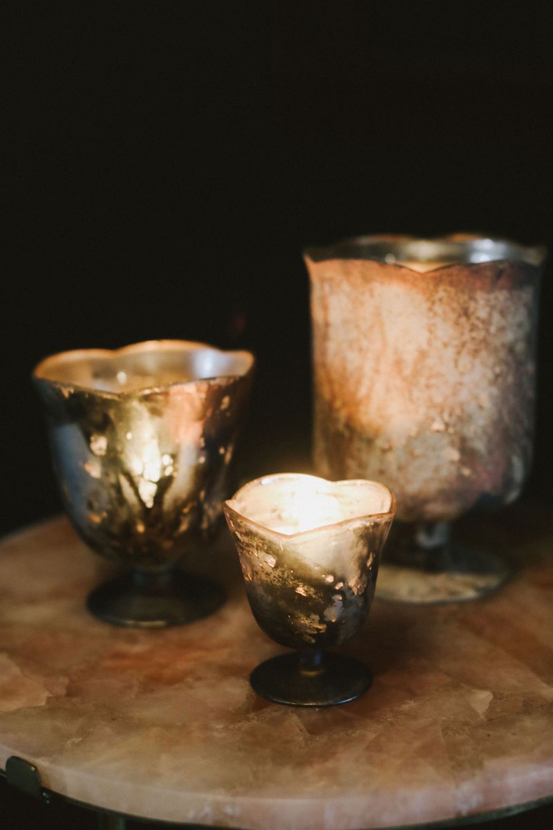 Marbled Glass Vases with candlelight