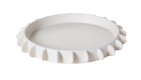 Ceramic tray with hand applied tabs to the rim. Comes in two sizes.