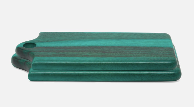 Emerald green acaia serving board set.