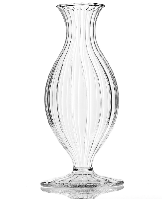 Ribbed glass budvases in two fluted shapes.