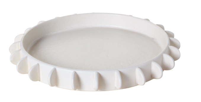 Ceramic tray with hand applied tabs to the rim. Comes in two sizes.