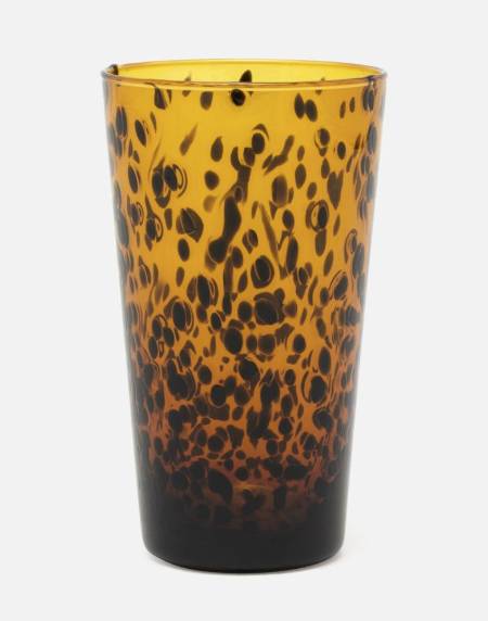 hand-blown glass highball in a tortoise shell pattern