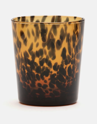 hand-blown glass tumbler in a tortoise shell pattern 