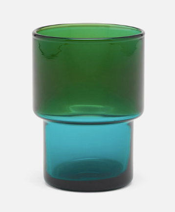 Stackable tumblers with a dark green top and teal bottom.