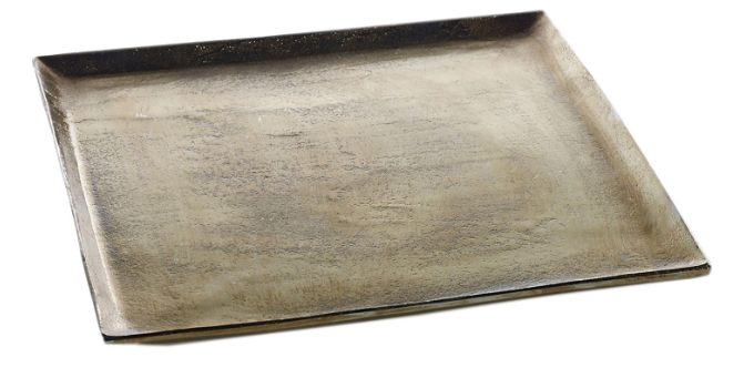 Large, square brass like tray with antique finish