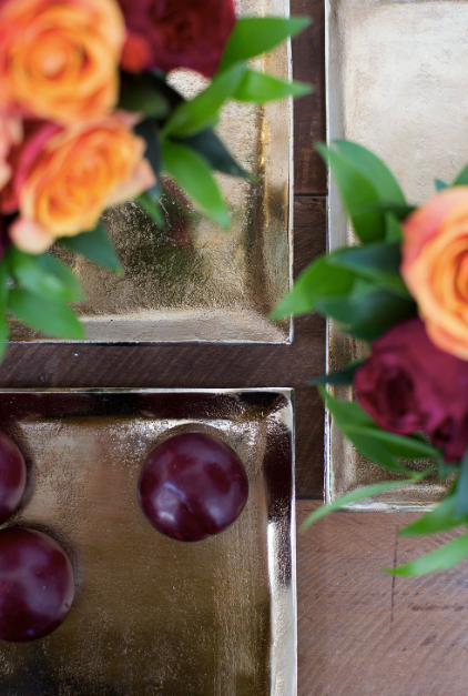 Large square, brass like tray with antique finish