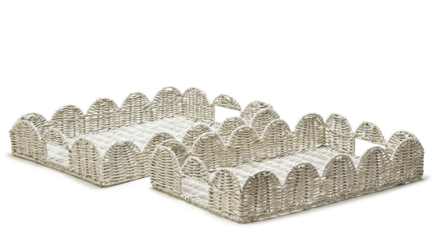 scalloped white, wicker trays 