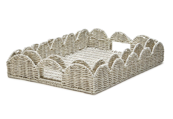 scalloped white, wicker trays 