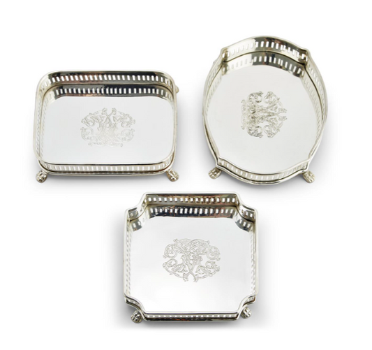 Engraved Gallery Tray is made from lacquered silver-plated brass