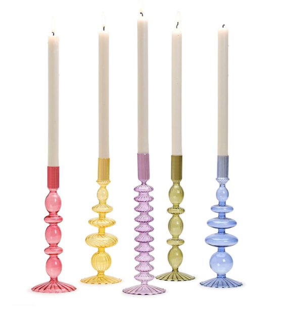 Hand-Blown Glass Tapered Candlestick Candleholder set of five