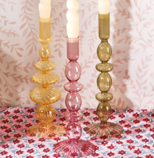 Hand-Blown Glass Tapered Candlestick Candleholder set of five