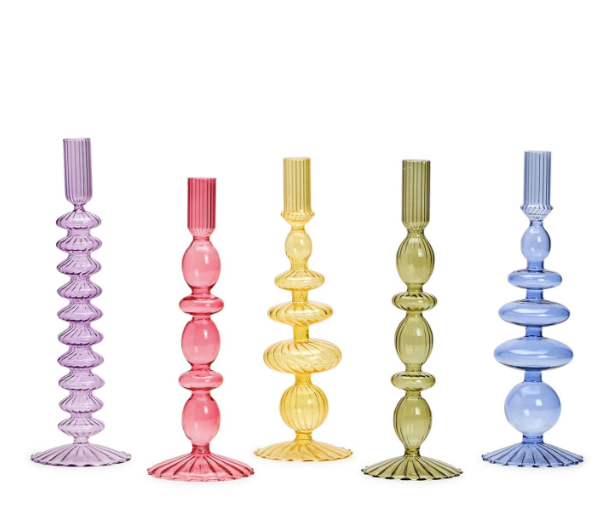 Hand-Blown Glass Tapered Candlestick Candleholder set of five