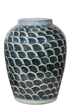 Blue Jar With Fish Scale Pattern