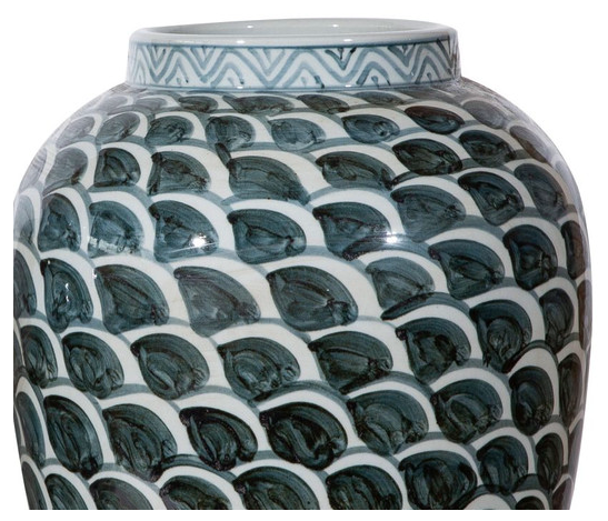 Blue Jar With Fish Scale Pattern