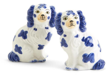 Staffordshire Dog blue and white salt and pepper shakers