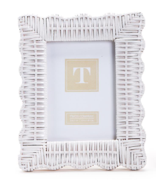 White Wicker Weave Scalloped Frame