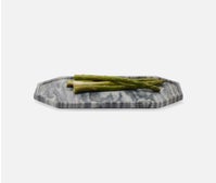  Daphne tray is diagonally cut from Italian marble with naturally dark and stormy-looking lines. This angular tray is an ideal platform for still-life-worthy fruit and cheese spreads at the table or any small objects worthy of display.