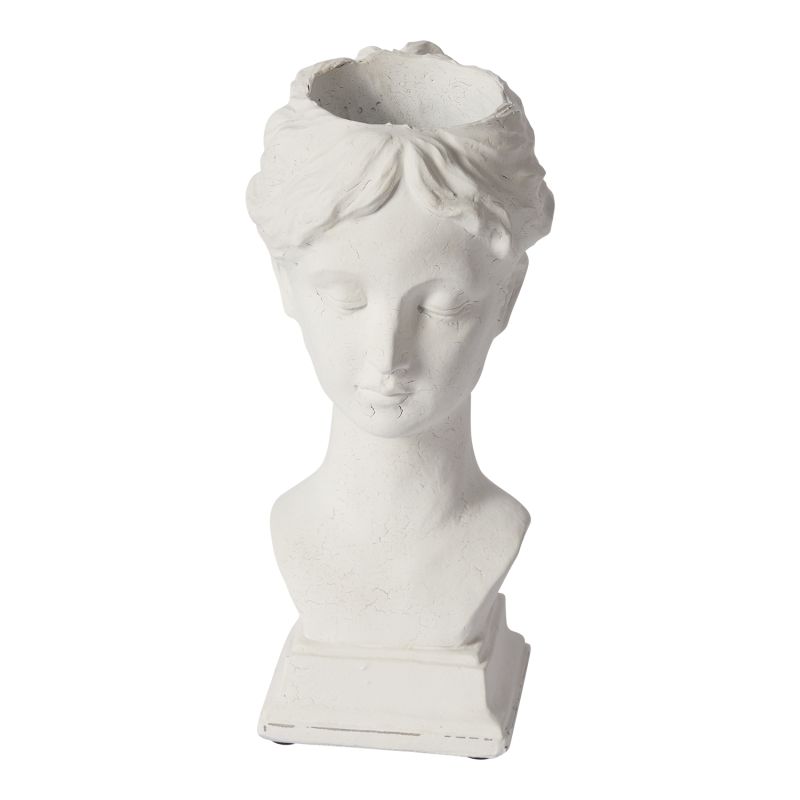 The Helena bust vase is lightweight concrete and can be used alone or as a vase or planter. 