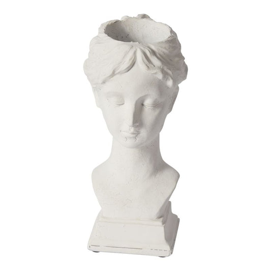 The Helena bust vase is lightweight concrete and can be used alone or as a vase or planter. 