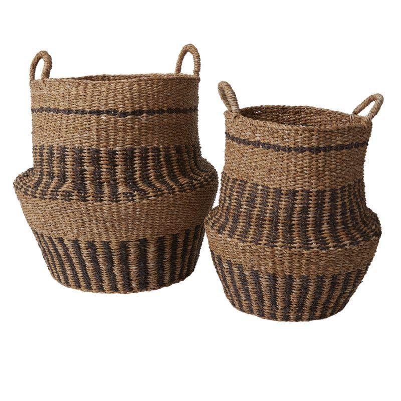 Black & tan striped Mirador Basket with handles