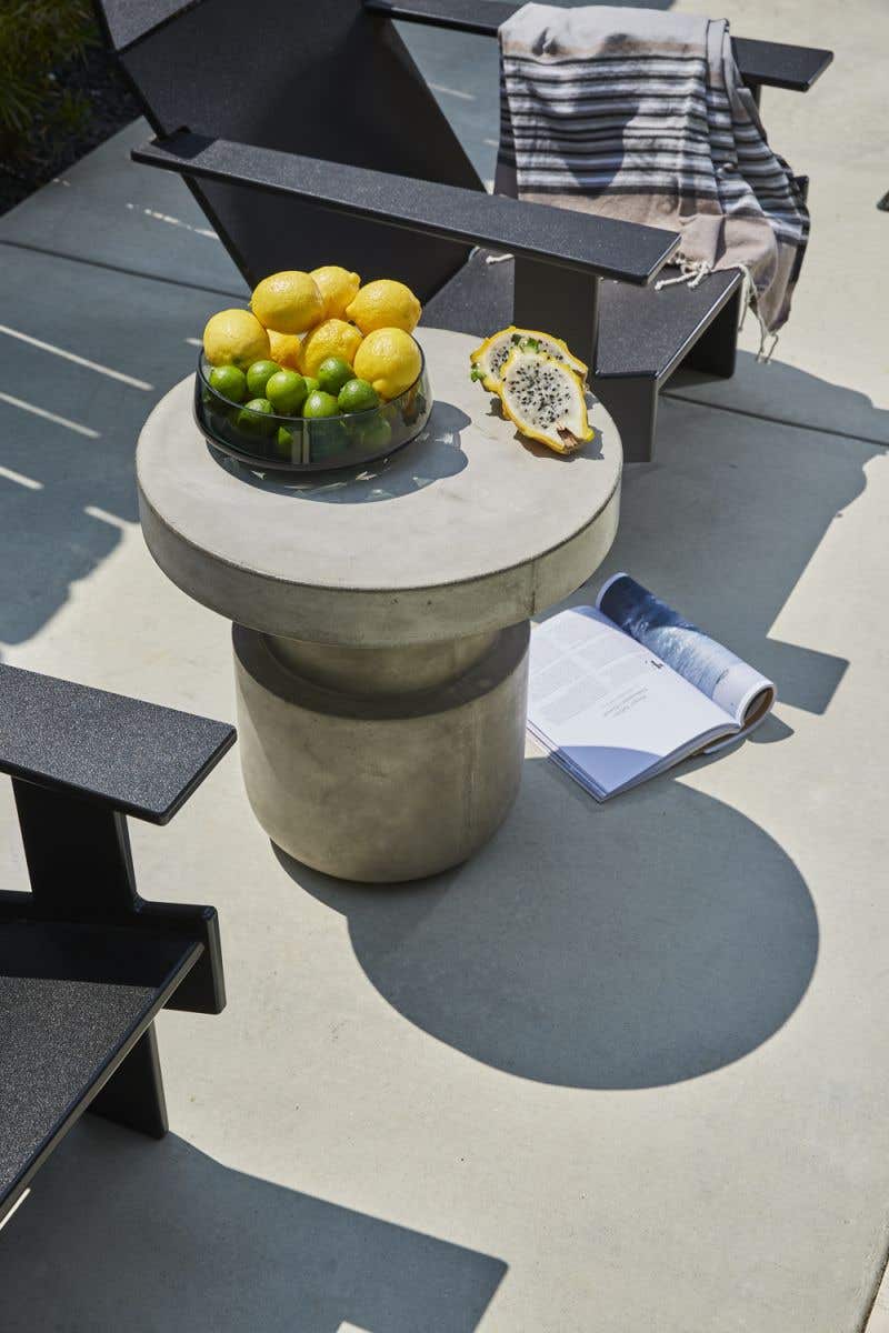 Concrete, geometric garden stool.