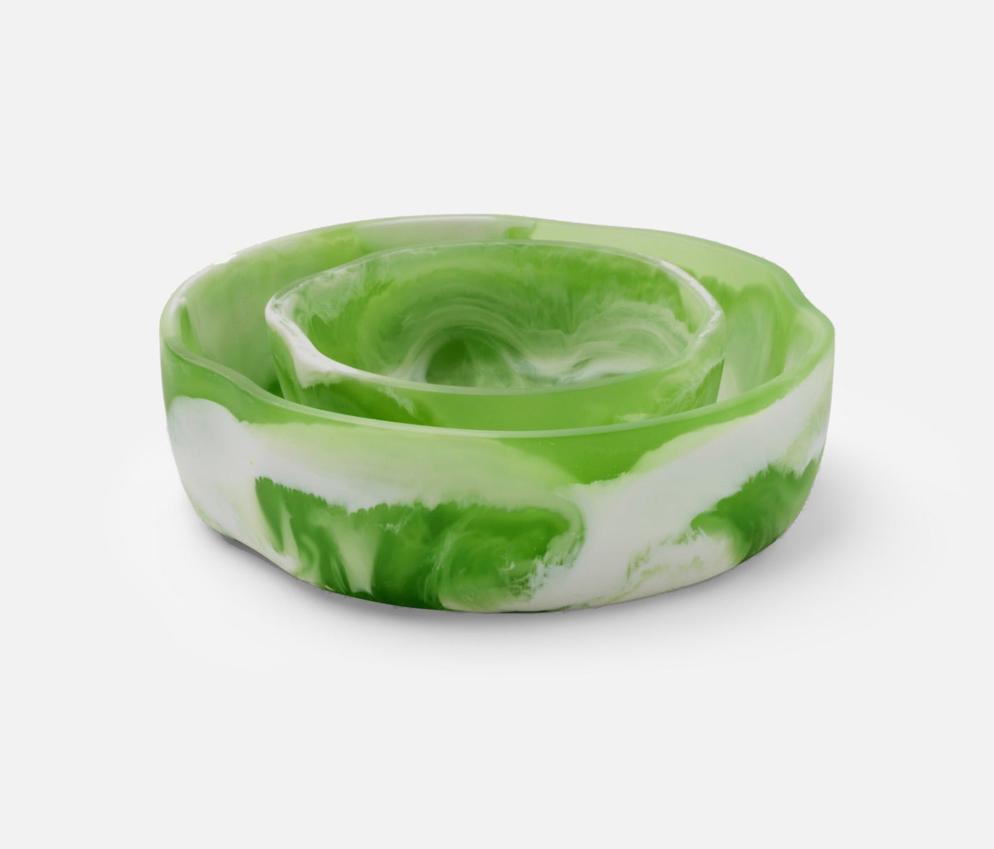 Swirling green and white resin bowls