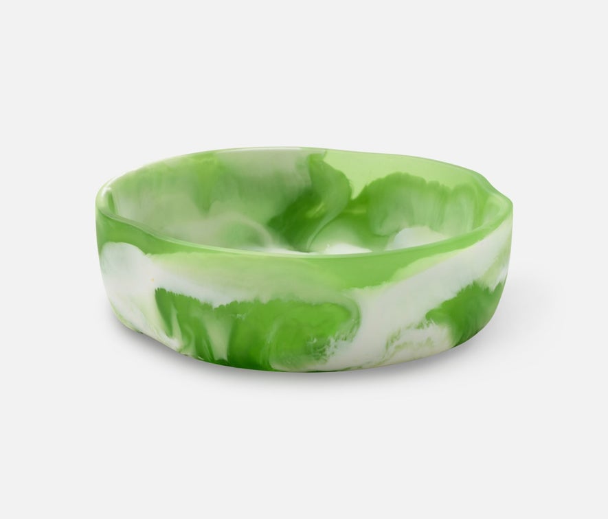 Swirling green and white resin bowls