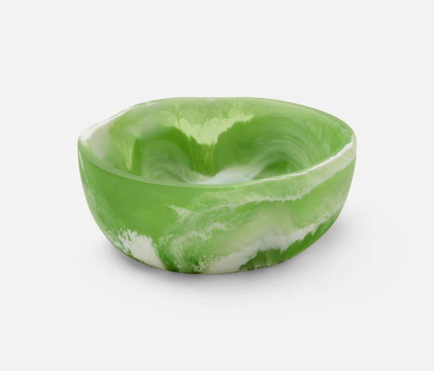 Swirling green and white resin bowls