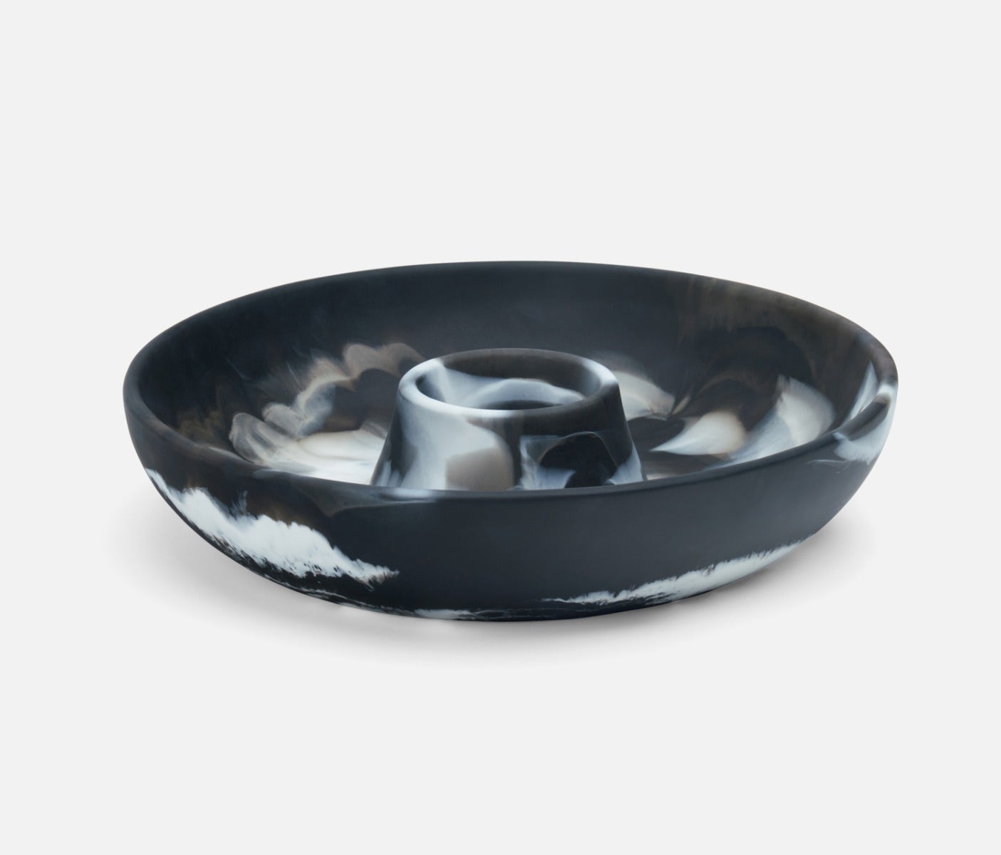 swirled resin chip and dip bowl in black and white