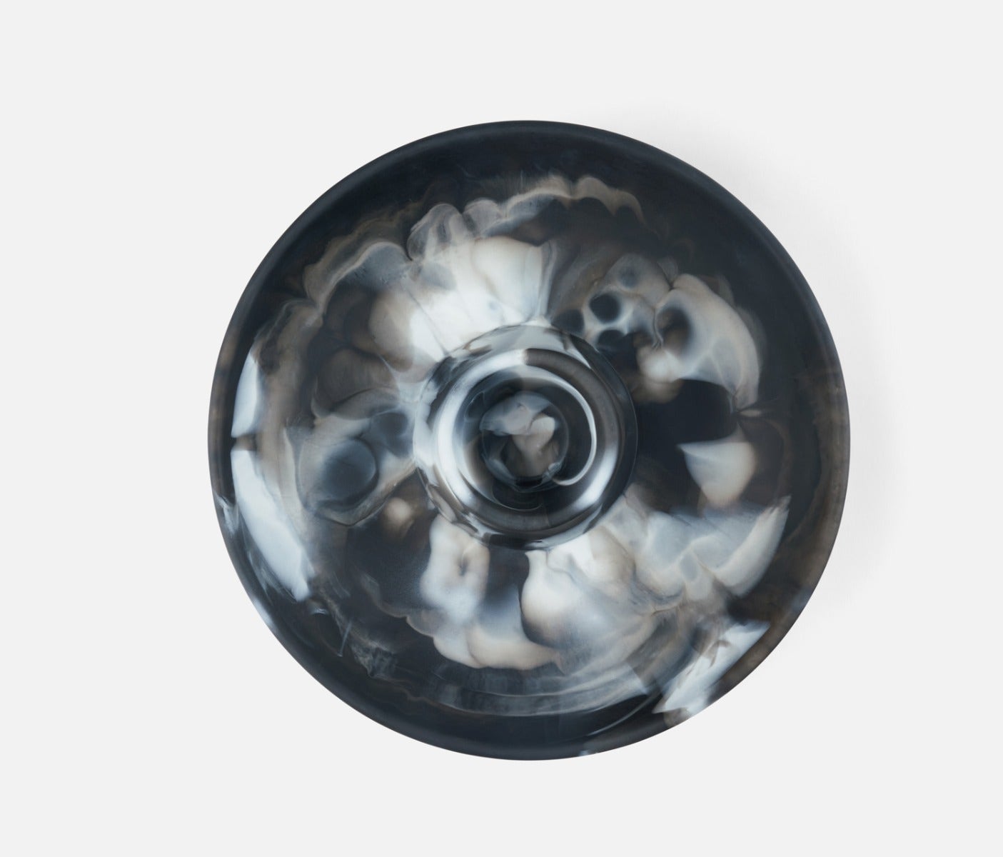 swirled resin chip and dip bowl in black and white