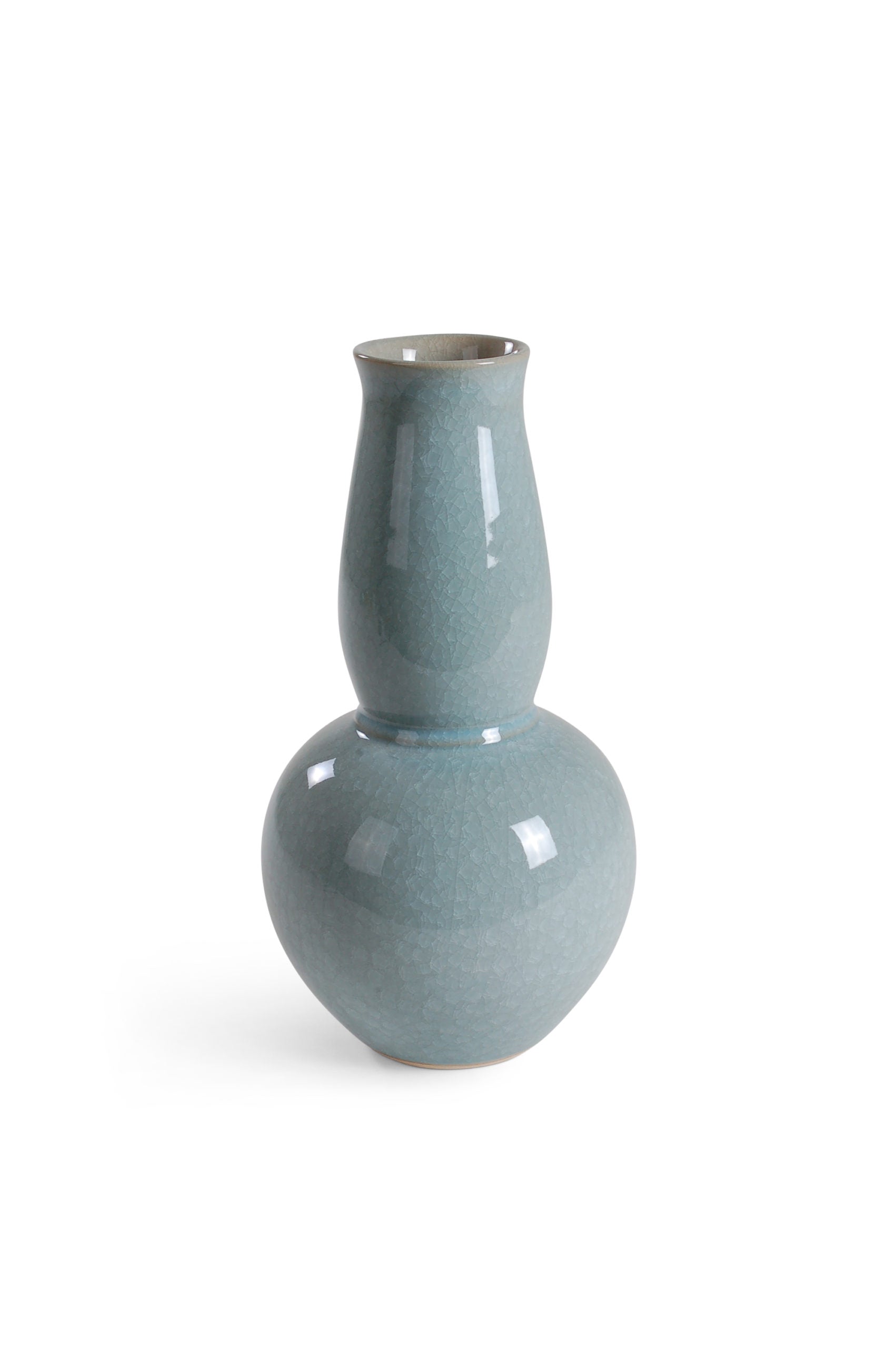 porcelain vase has a light blue crackle glaze