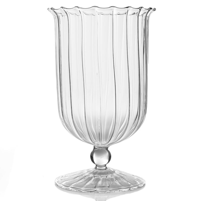 Twisted glass, urn shaped vases. Comes in two colors and sizes.