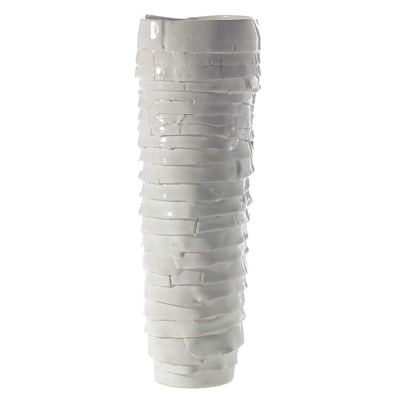 Glazed ceramic vases that features textured, uneven layers.